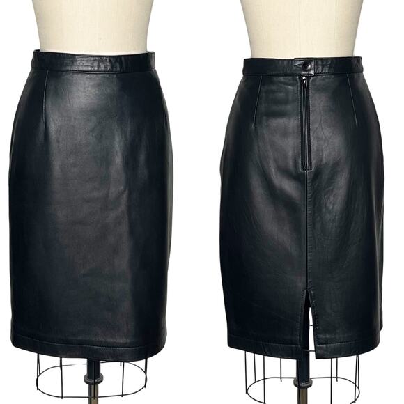Vintage 90s {Georgetown Leather Design} Black Leather Pencil Skirt Small EUC - Picture 8 of 14